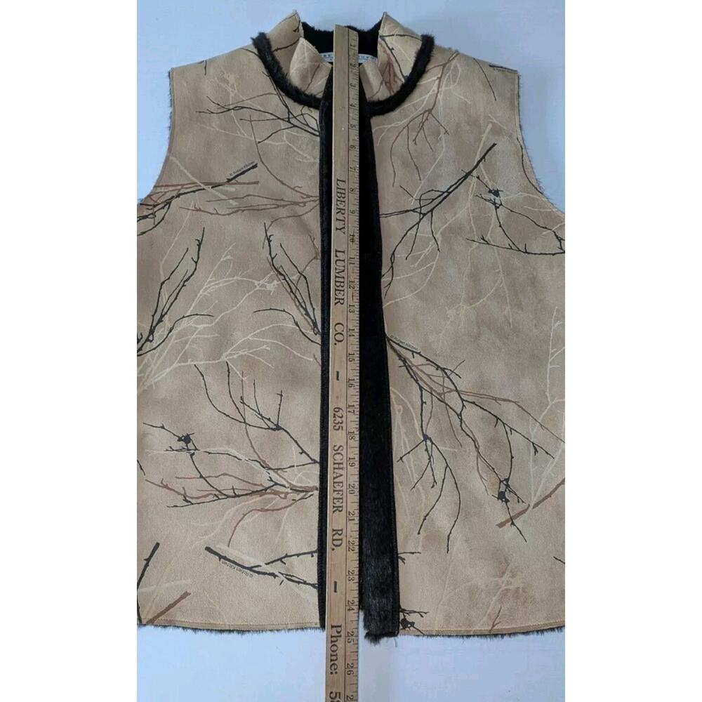 Robert Kitchen Canada Faux Fur Lined Vest M | Tree Branch Print Western Boho - Picture 9 of 9
